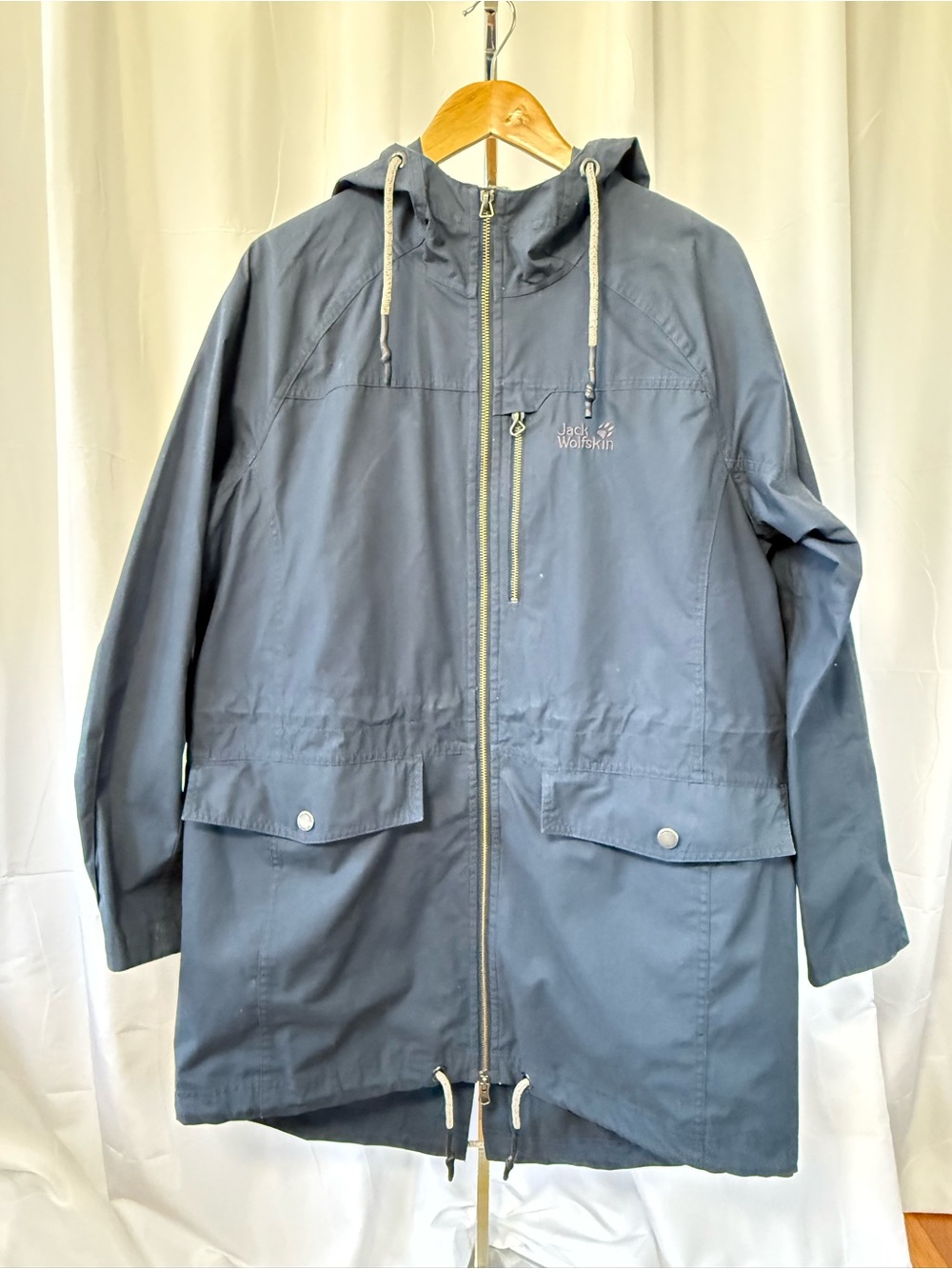 Jack Wolfskin Women's XL Navy Blue Hooded Stadium-Length Utility Outdoor Jacket
